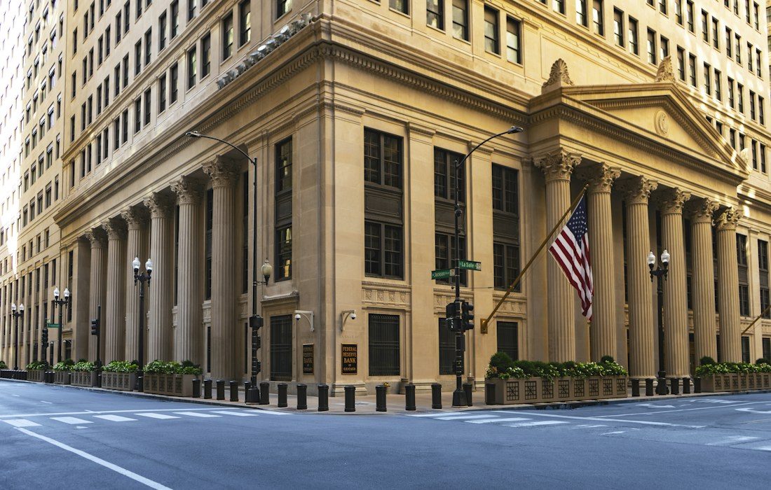 Federal Reserve Bank of Chicago exterior. Illustrative photograph; not the Federal Reserve Board headquarters in Washington.